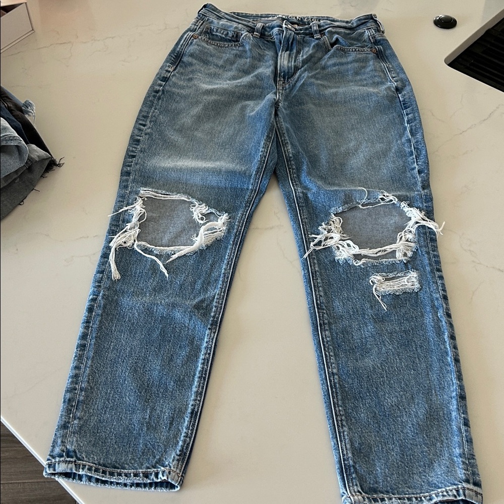 American Eagle Strigid Ripped Mom Jeans